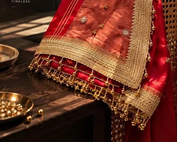 Red Ghungroo saree with gold border and tiny bells