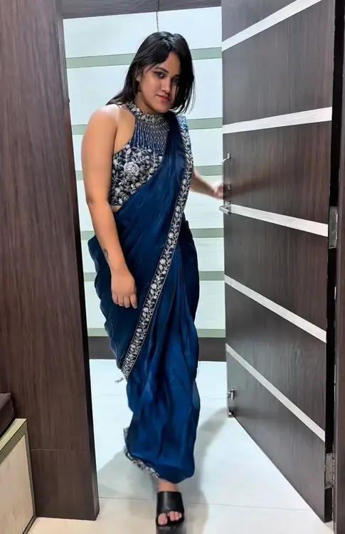 Navy pre-draped saree