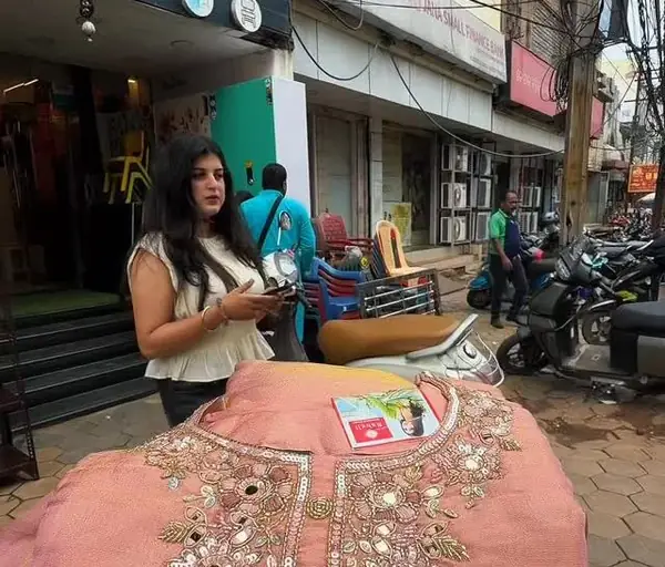 Pink kurta with mirror and bead work